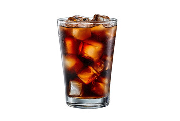 a glass of cola with ice, isolated on a white background. detailed, high-quality image in png format. 