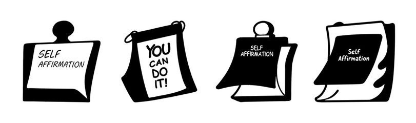 Self affirmation and motivation notes set. inspirational doodles for positive mindset