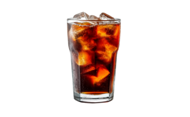 a glass of cola with ice, isolated on a white background. detailed, high-quality image in png format. 