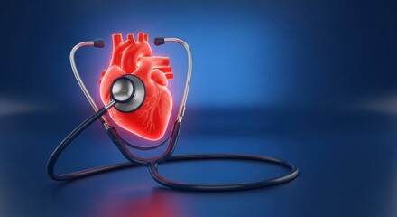 Vibrant heart with stethoscope for medical research or cardiology presentations and educational health content