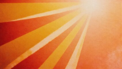 Abstract vibrant orange rays burst from the upper right, creating a sunny, energetic composition
