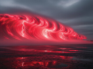 Intense neon red design element with geometric shapes and modern abstract style