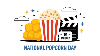 Celebrating national popcorn day with movie clapper and popcorn illustration