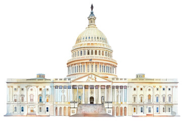 Obraz premium PNG Detailed watercolor Capitol illustration