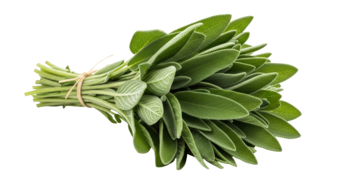 Fresh sage herb bunch isolated PNG, aromatic culinary plant for cooking and seasoning on transparent background