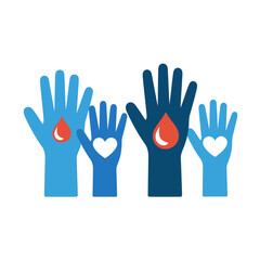 Obraz premium Hands raised in support of blood donation and healthcare