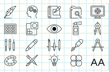 Fototapeta premium Doodle icons collection for creative design and art professions