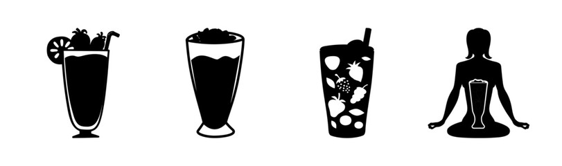 Silhouette collection of refreshing drinks and a meditative figure with a beverage
