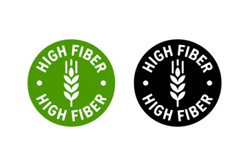 High fiber food label in green and black vector illustration