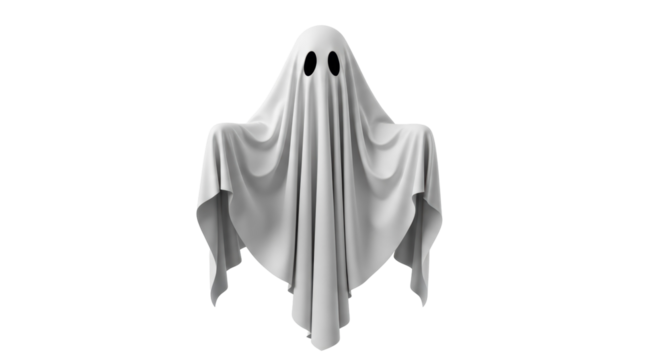 Spooky ghost costume PNG isolated on transparent background, Halloween spirit for graphic design and holiday projects