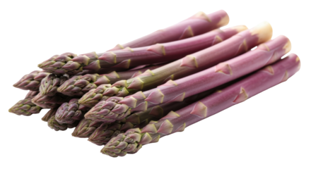 Purple asparagus spears isolated PNG, fresh raw vegetable for healthy eating and gourmet cooking on transparent background