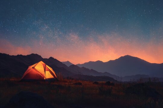 Camping under a starlit sky creates a serene escape in the mountains during a peaceful night filled with wonder and tranquility