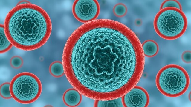 Abstract Spherical Structures with Red Edges on Blue Gradient