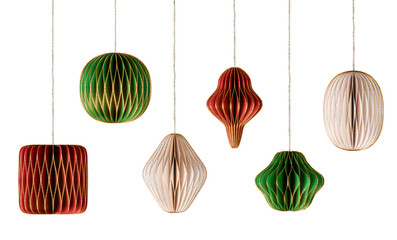 Christmas Paper Ornaments Set – Hanging Baubles with Gold Glitter