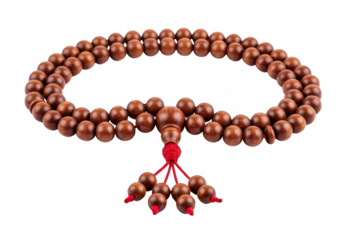 Wooden mala beads for spiritual meditation isolated on transparent background