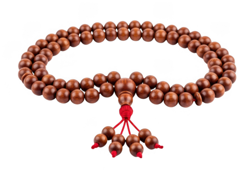 Wooden mala beads for spiritual meditation isolated on transparent background