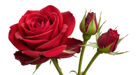 Elegant red rose with buds isolated PNG, romantic flower blossom on transparent background for wedding invitations and Valentine s Day designs