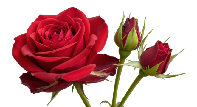 Elegant red rose with buds isolated PNG, romantic flower blossom on transparent background for wedding invitations and Valentine s Day designs