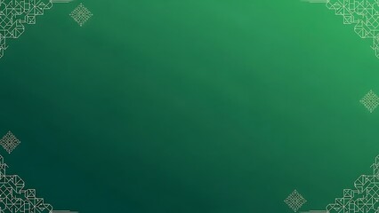 Elegant green gradient backdrop with geometric pattern borders for Ramadan greetings or luxurious presentations
