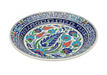 Traditional turkish ceramic plate artwork isolated on transparent background