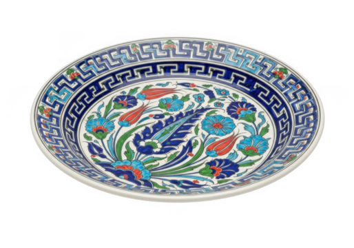 Traditional turkish ceramic plate artwork isolated on transparent background