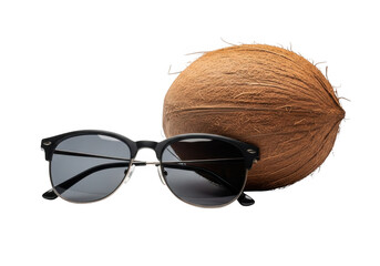 Sunglasses and coconut on white background isolated on transparent background