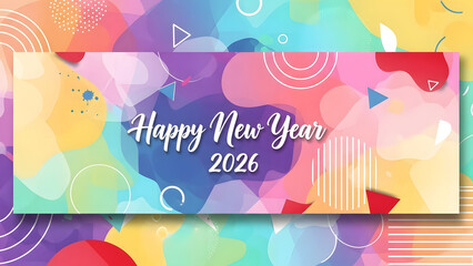 Fototapeta premium Happy new year greeting card with colorful abstract background for the year of twenty twenty six