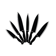 Black kitchen knives arranged in a fan shape knife