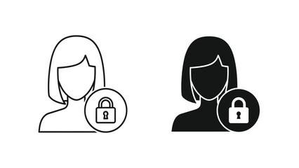 Secured Female User Profile Icon. Private Woman Account Symbol. Data Protection and Access Restriction Vector Illustration.