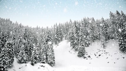 White winter landscape with snow covered plain and forest at snowfall, winter seasonal background 4K animation seamless loop - Powered by Adobe