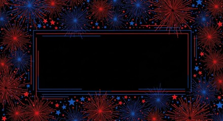 Red Blue Fireworks Border with Star Accents
