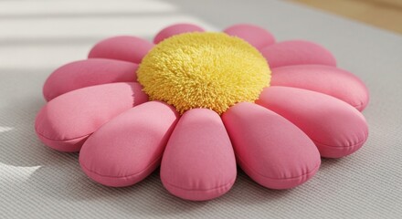 Cute pink flower cushion with fluffy yellow center