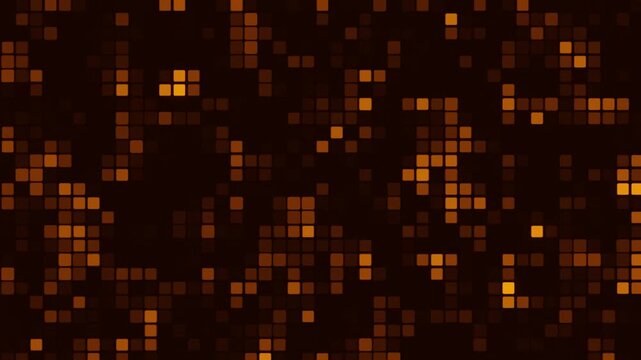 animated digital grid: glowing golden pixels on dark background - motion graphics element