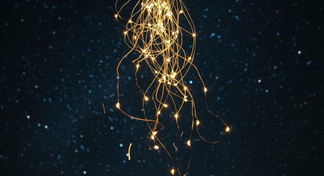 Twinkling fairy lights against a starry dark background