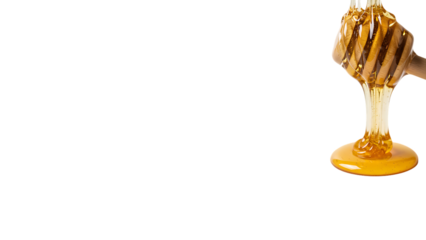 Wooden honey dipper with dripping golden honey isolated on transparent background