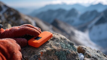 Mountain Exploration - GPS Navigation Amidst Snowy Peaks Evoking Adventure and Technology in Outdoor