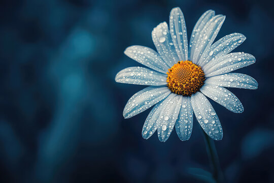 Close-up on a gerbera daisy, its petals intricately detailed with morning dew drops, emphasizing the flower's delicate beauty