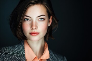 Young successful woman with confidence and charm in a professional setting showcasing her achievements and aspirations in a vibrant atmosphere