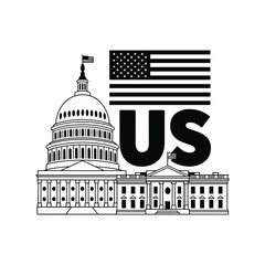 US Capitol White House Flag Vector Art