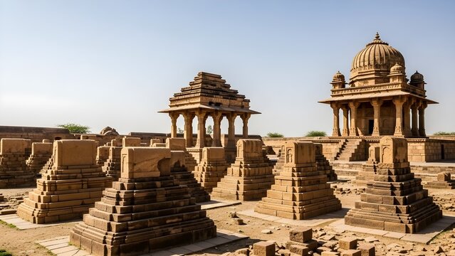 Chaukhandi tombs ancient Islamic cemetery with sandstone carvings historical Sindh architecture in P