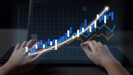 Hands engaging with digital graphs on a laptop showcase modern technology in finance and business, illustrating growth, analysis, and successful strategies. Copula
