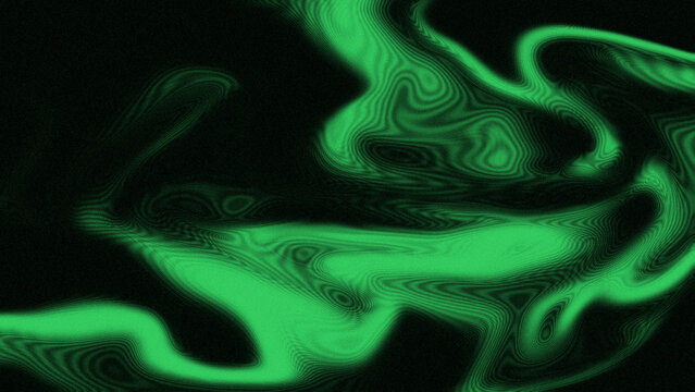 Abstract swirling neon green smoke or liquid on a dark black background with intricate textures
