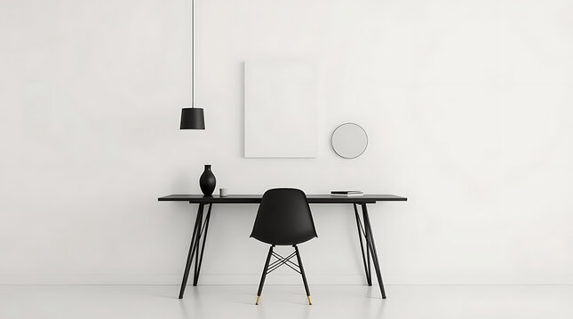 Modern minimalist workspace with blank canvas, perfect for showcasing artwork, designs or inspirational messages in a clean and elegant setting