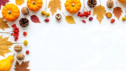 Autumn Harvest Pumpkins, Leaves, and Berries Delight in Seasonal Bounty