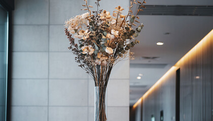 Church ceiling light in the night with spring floral vase decoration