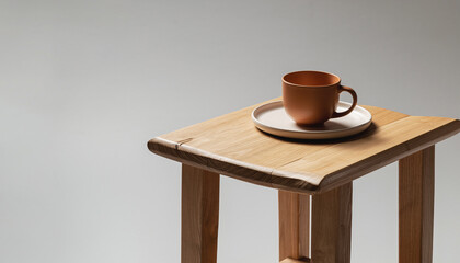 Hot black coffee in a white porcelain mug with a saucer on a brown wooden table for breakfast in a cafe