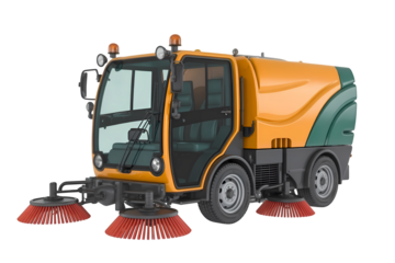 A street sweeper vehicle on transparent background.