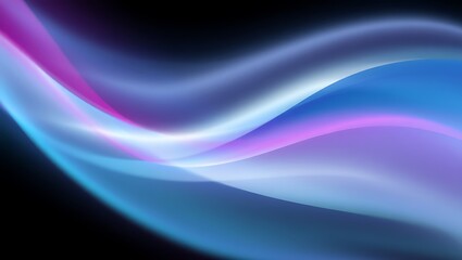 Abstract swirling waves of blue and pink light on black background