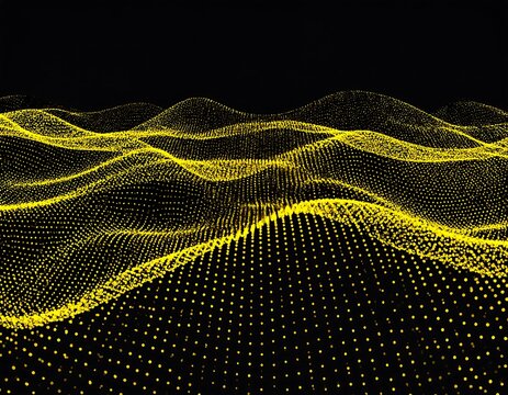 Dotted yellow hills against a black backdrop, creating a textured, abstract landscape