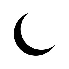 Crescent moon shape in solid black on white space on transparent background silhouette